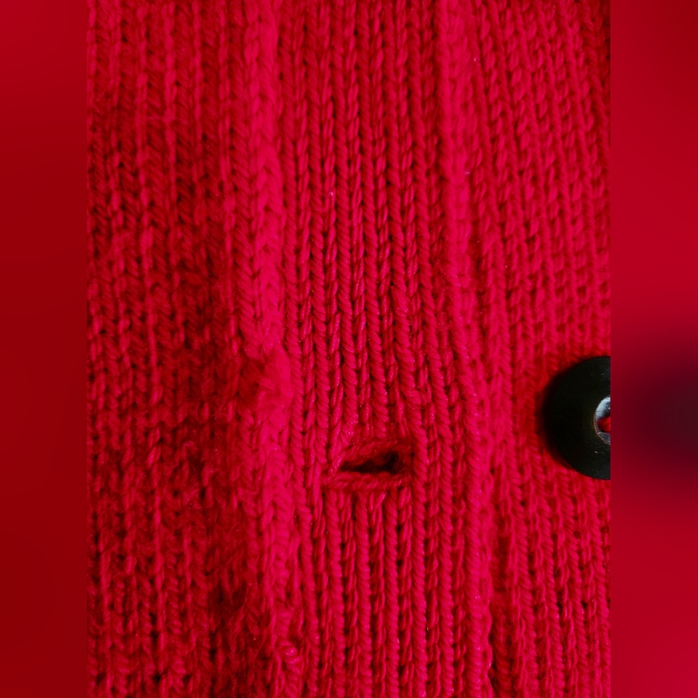 Vintage Cardigan SM 90s Buttons red Heavy Cotton Safari Oversize Artsy Indie - Picture 12 of 12